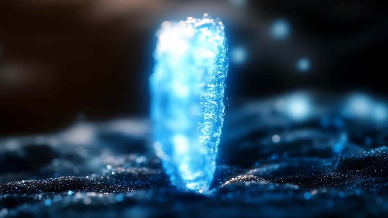 Water fountain illuminated by blue light. A stunning water fountain emits vibrant blue light, creating a mesmerizing effect in a serene environment.