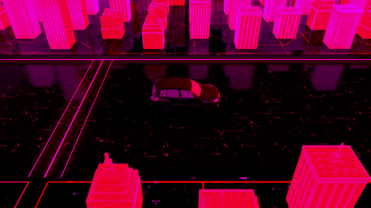 차량과 함께 사이버 크 도시 풍경