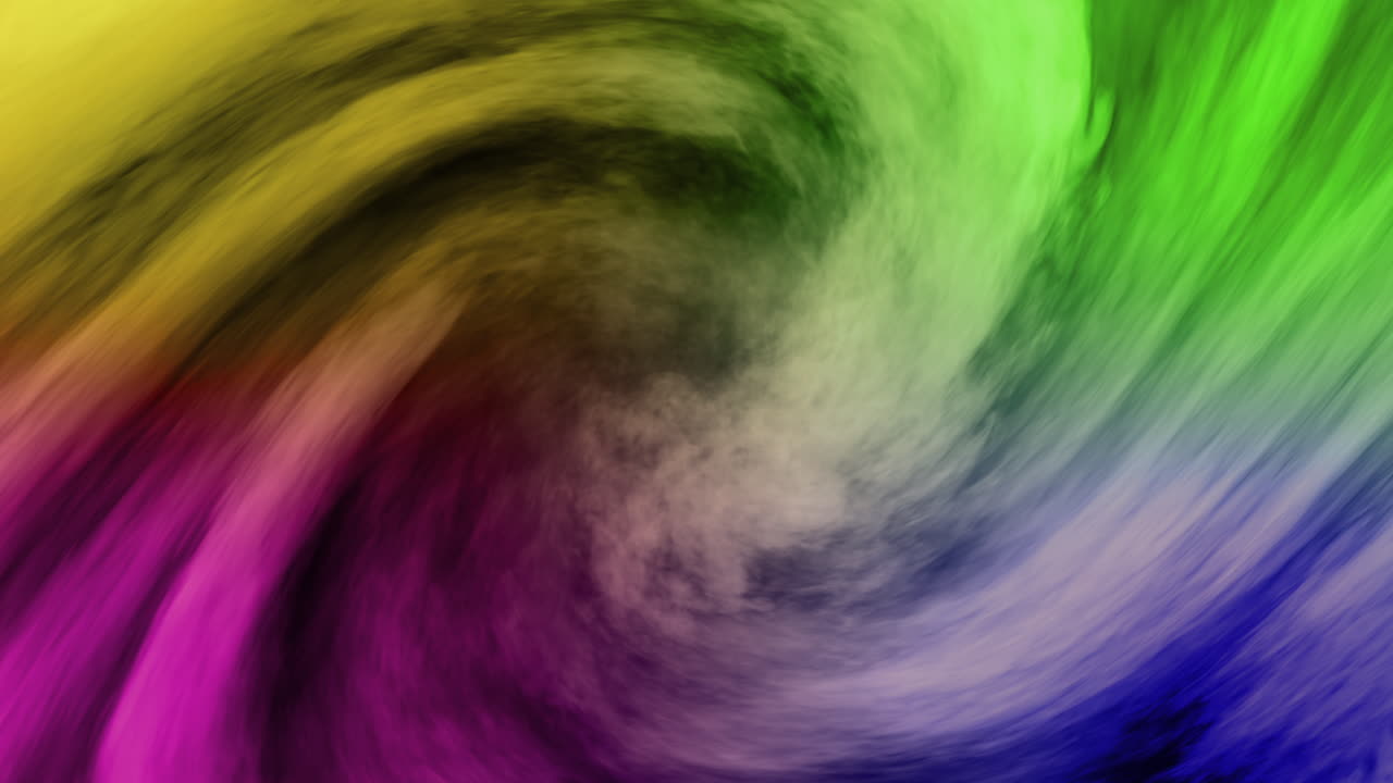 Multi Colored Gradient Abstract Fog Hurricane Twister Tornado Weather Vortex Twirling Spiral with Black Background. Fantasy Storm Cloud Formation 3D Render.