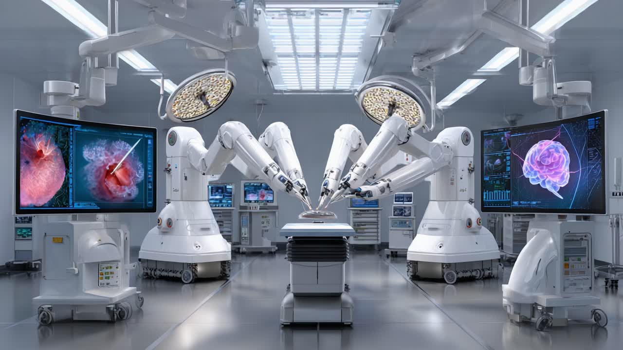 An Advanced Robotic Surgery Room Showing Precision Surgical Instruments and Cutting-Edge Medical Technology in Action