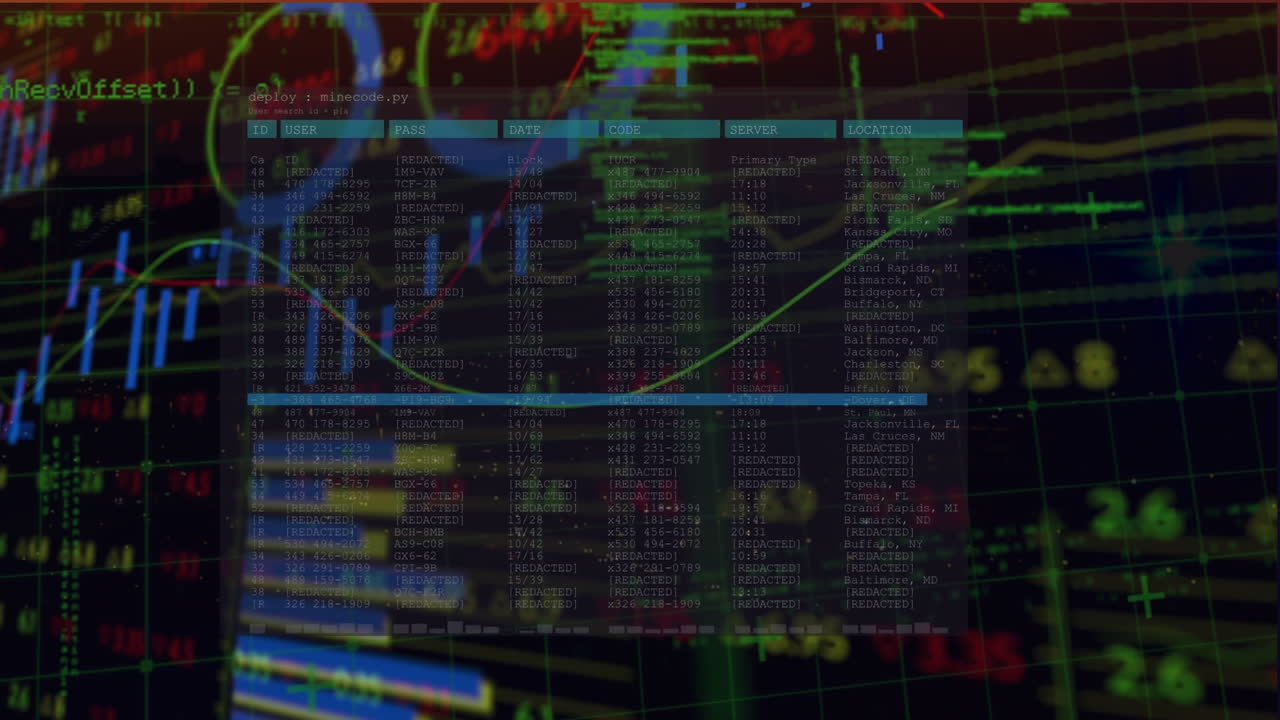 Animation of data processing over black background
