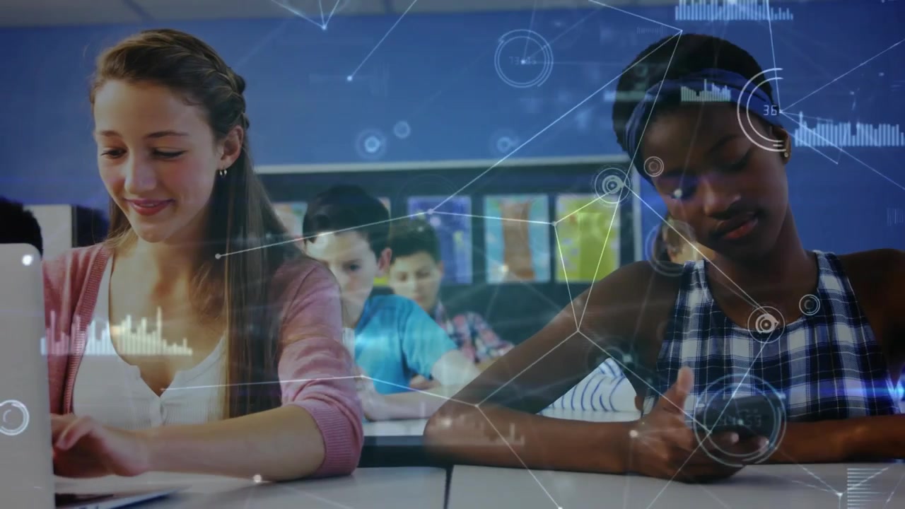 Teenage Students Engaged with Technology and Digital Data in Classroom