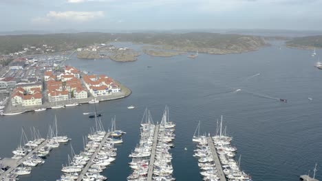 drone flight over a yacht harbour in sweden