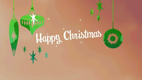 animación de felicitaciones de navidad y bolas en fondo naranja