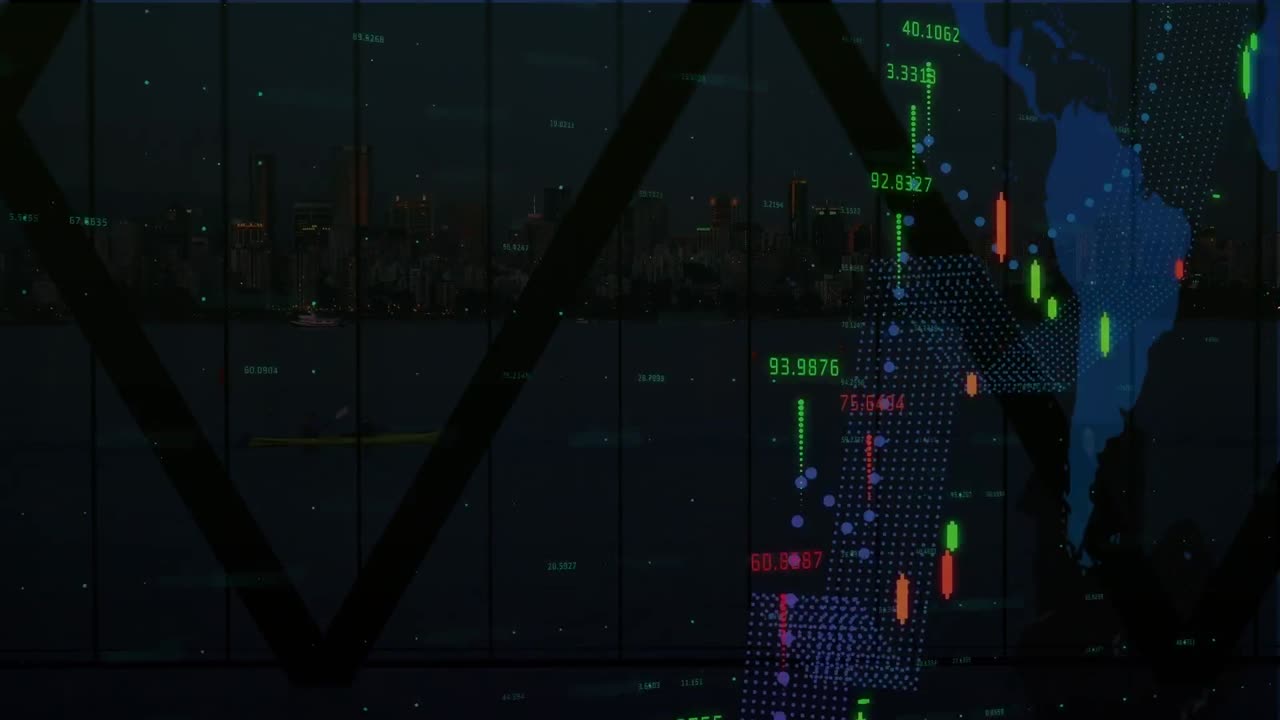 animación del procesamiento de datos sobre el paisaje urbano