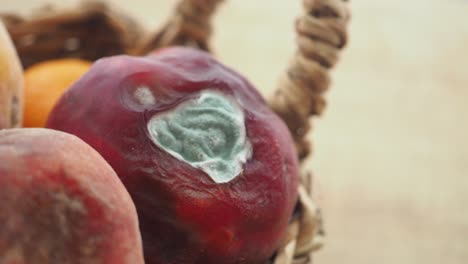 moldy peach in a basket