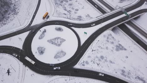 roundabout traffic on winter morning