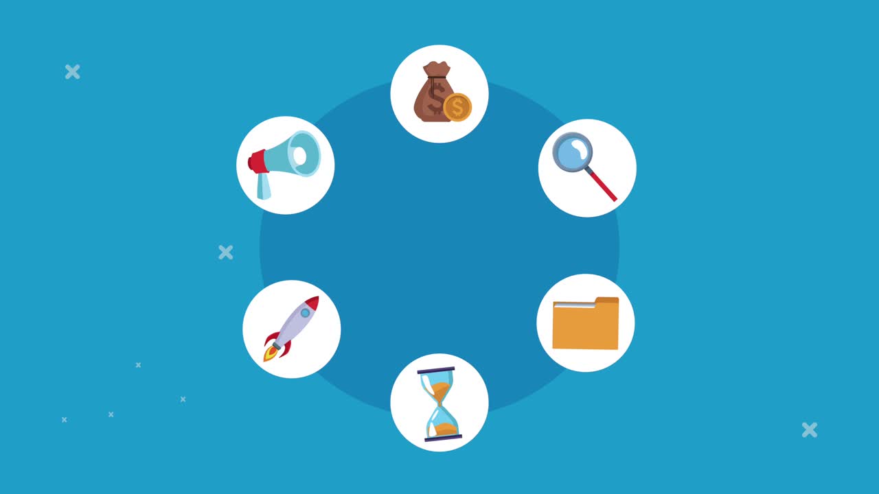 성공적인 비즈니스 세트 아이콘 애니메이션