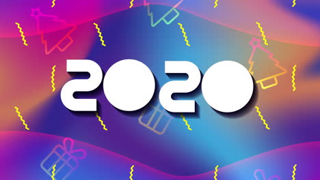 colors lines and geometric figures animation with 2020 year