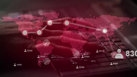 Animación-Del-Procesamiento-De-Datos-Financieros-Y-Mapa-Mundial-Sobre-El-Hombre-Usando-Una-Computadora-Portátil