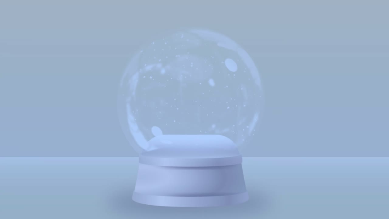 Light flare sweeping across globe causing Christmas tree emerging flakes drifting creating snowfall