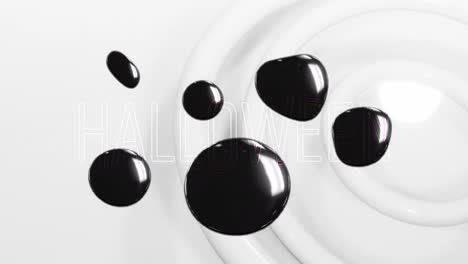Animation-of-black-drops-against-concentric-circles-in-seamless-pattern-on-white-background