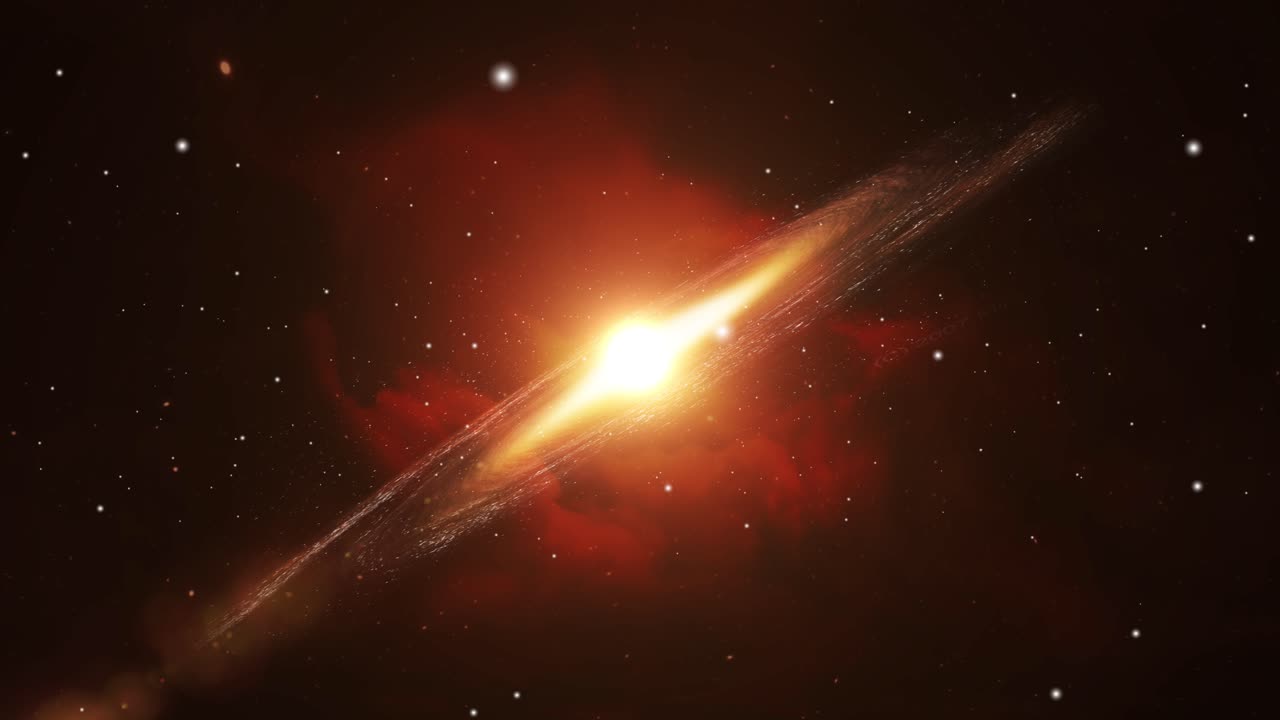 una galaxia que brilla intensamente y se mueve en un espacio repleto de estrellas