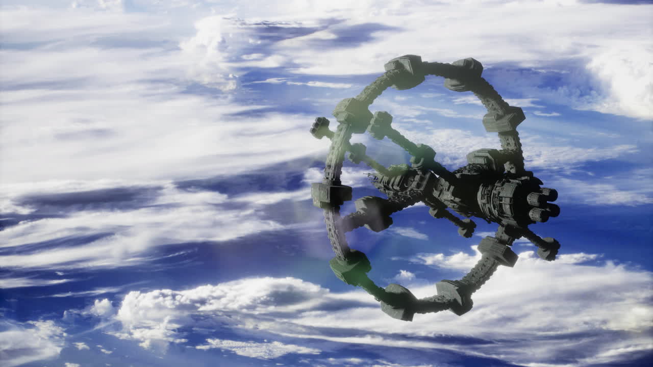 Space station floating above earth in a vivid celestial backdrop