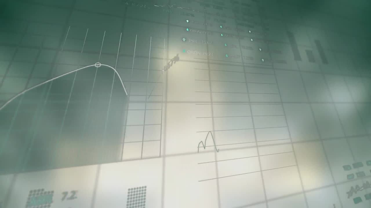 추상적인 배경 위에 변화하는 숫자와 거래 보드를 가진 여러 그래프의 애니메이션