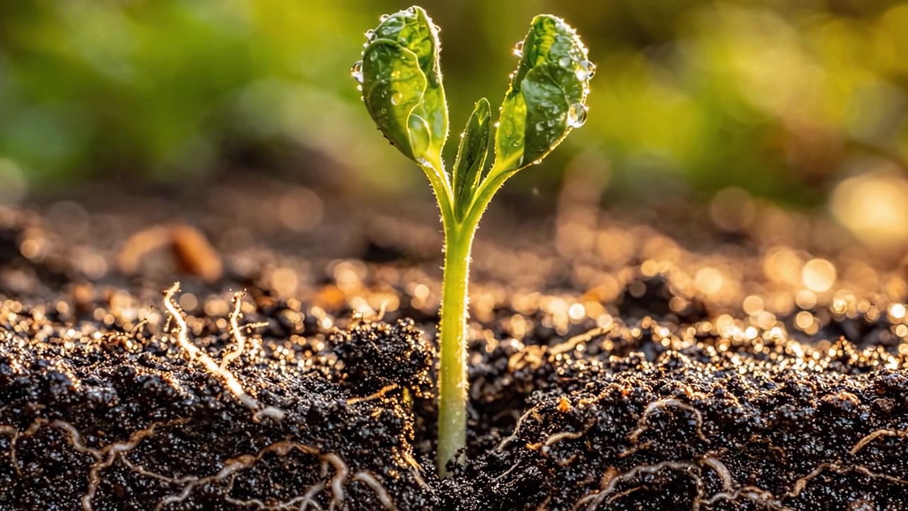 Un Primer Plano del Viaje de un Joven Brote Germinando de Tierra Fértil, Capturando la Esencia del Crecimiento y la Renovación en el Jardín de la Naturaleza