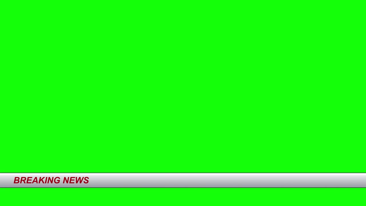Clean white television lower third banner with red breaking news text on green screen chroma key background