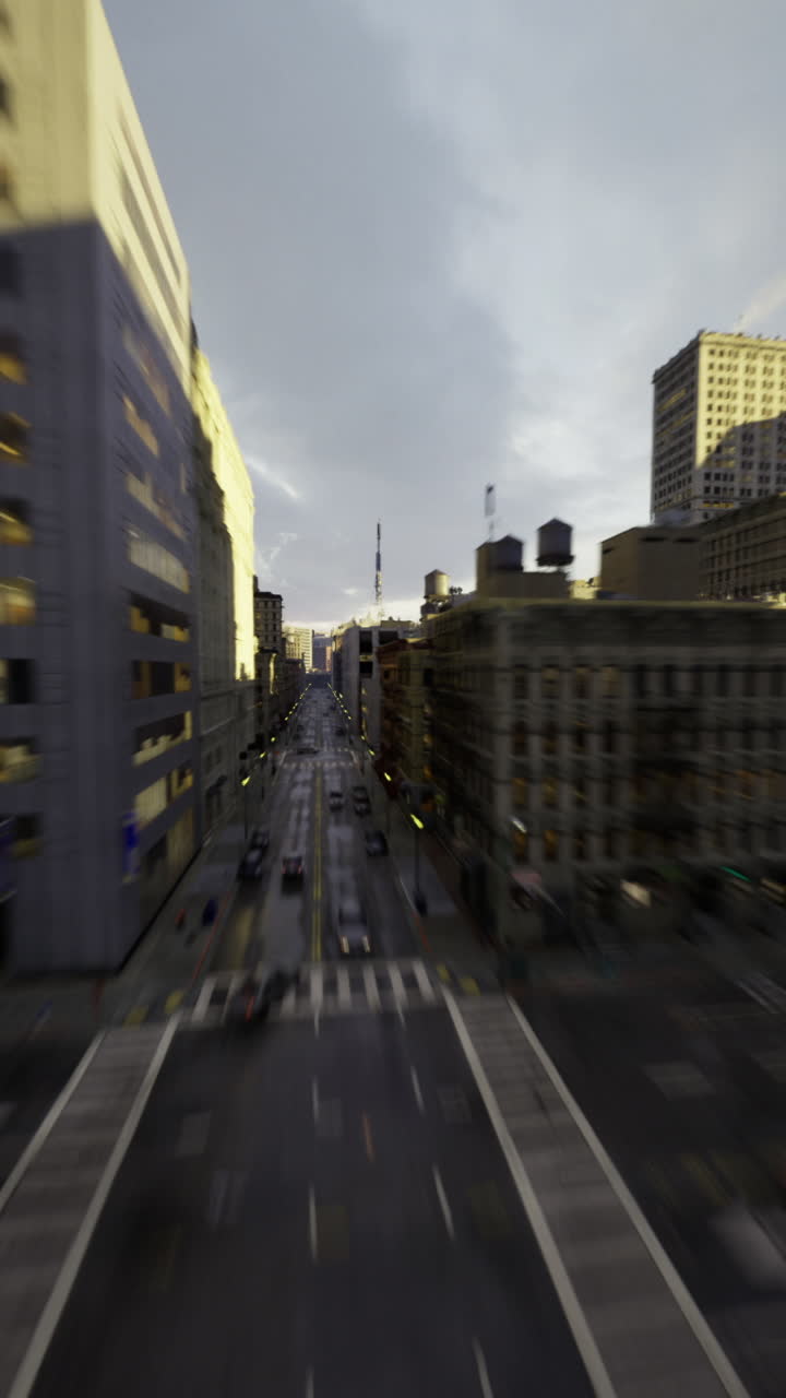 Urban street captured during golden hour with blurred movement effect