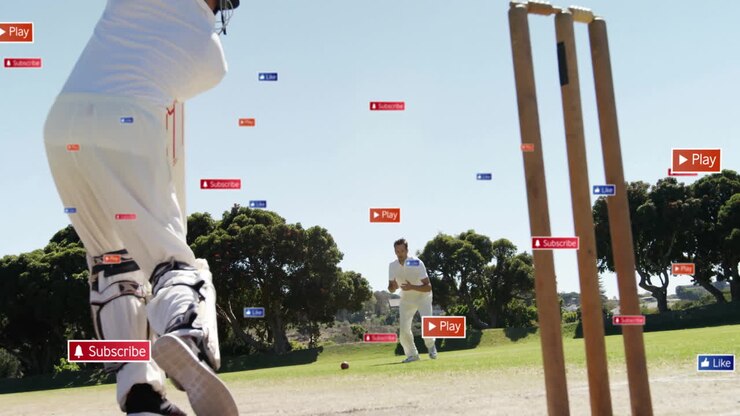 Animazione di elaborazione dati digitali su diversi giocatori di cricket su campo