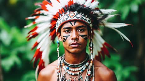 young man in native american headdress