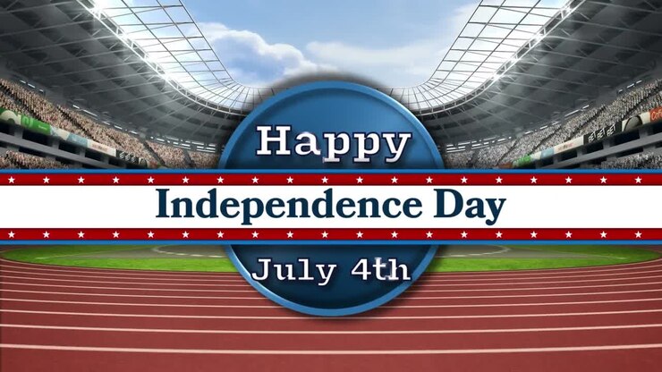 Animation of independence day text over sports stadium