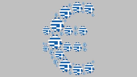 los engranajes de la bandera griega que dan forma al símbolo del euro