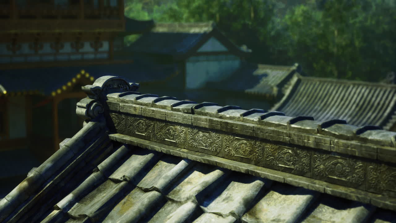 Detail of traditional rooftops in an ancient town during daylight hours