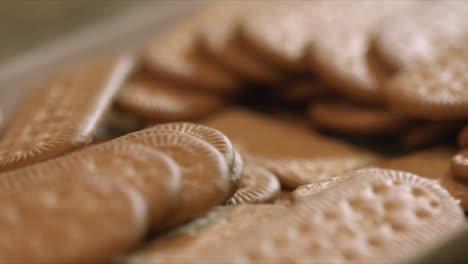 close up cornstarch wafer pile in a white tray