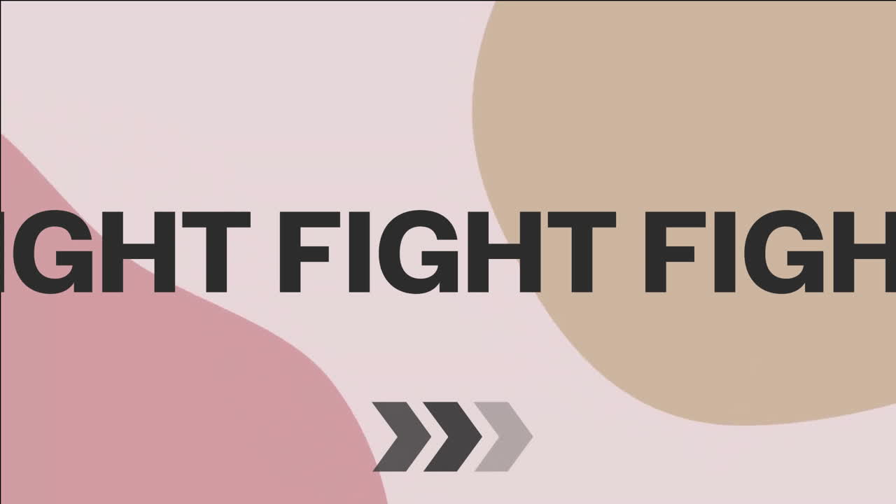 Animaatio 'fight'-tekstistä kuviollisen taustan päällä