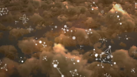 animation of molecules moving over cloudy sky