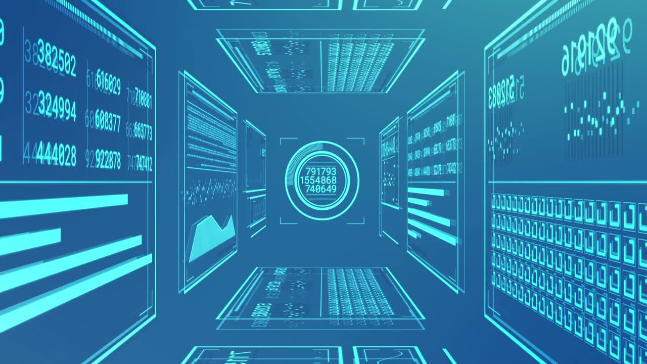 Animation of data processing over blue background