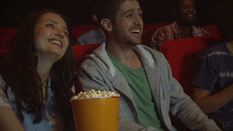 friends watching funny movie in cinema