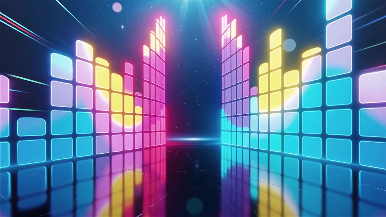 Futuristisk regnbuefarvet neon musik equalizer visualisering baggrund.