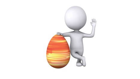 3d man with red easter egg on white chroma key. easter holiday and welcome concept. happy easter
