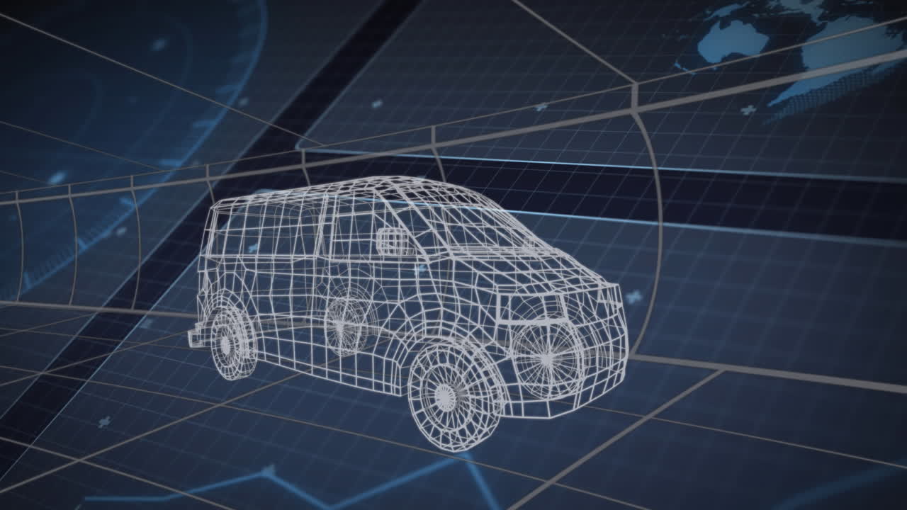 3d 밴의 애니메이션 기술적인 드로잉 스 ⁇  스캔 및 데이터 처리 스크린