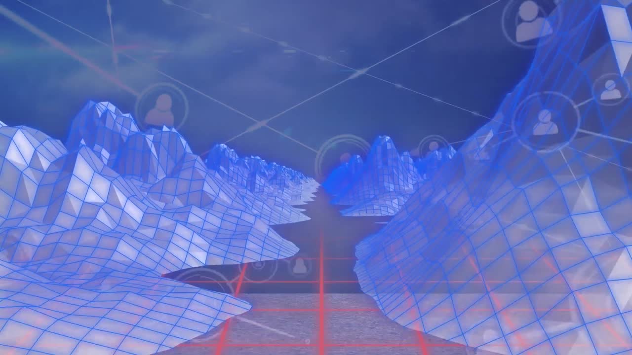 Animation of network of connections over icebergs