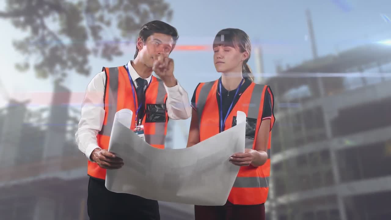 animación de arquitectos e ingenieras que tienen planes arquitectónicos