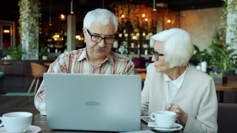 Senior Couple Using Laptop in a Cafe