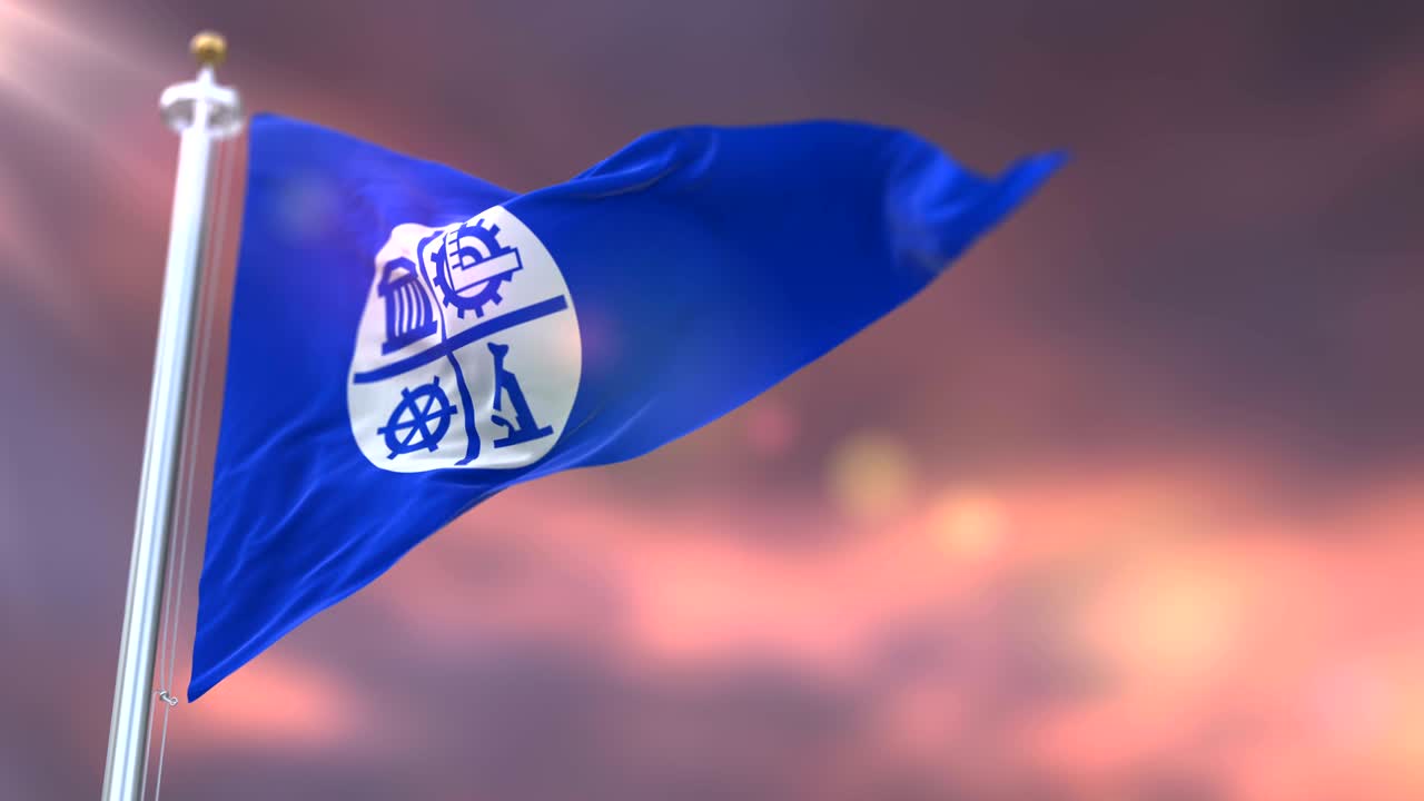 bandera de minneapolis al atardecer, ciudad de los estados unidos de américa - bucle