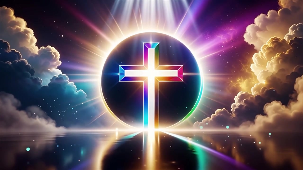 Croce Cristiana Luce Celestiale Sfondo per il Culto.