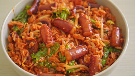 ojing-o-bokeum - calamares salteados o pulpo con tazón de arroz con salsa picante coreana - estilo de comida coreana