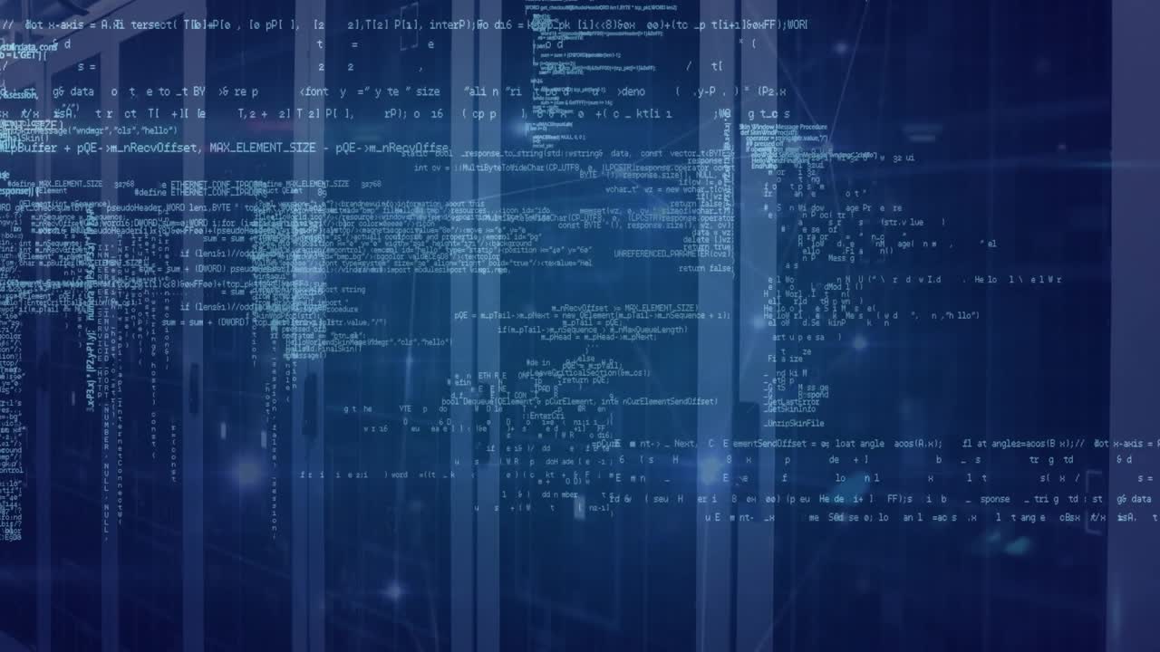Animation of network of connections with data processing over server room