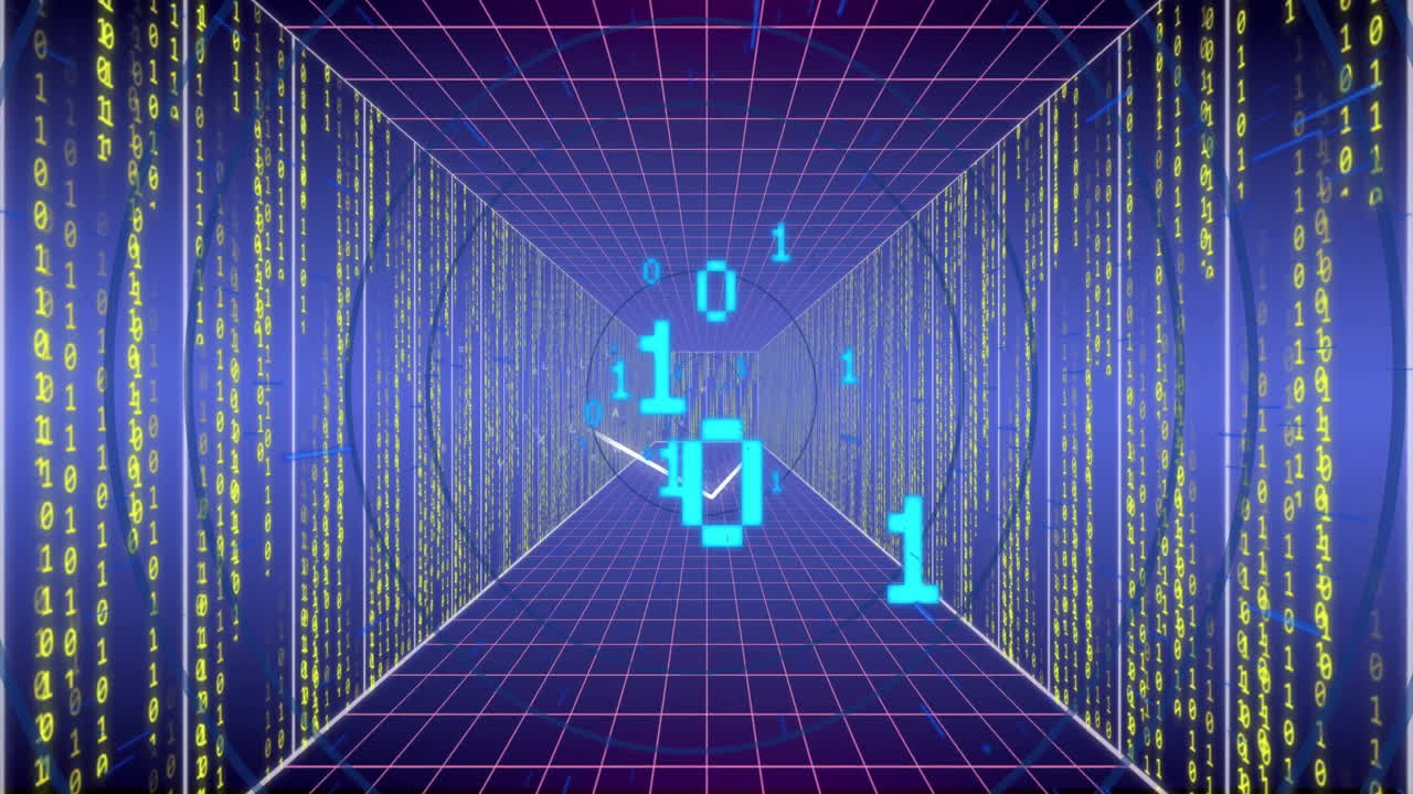Animation of binary coding and digital data processing over computer servers