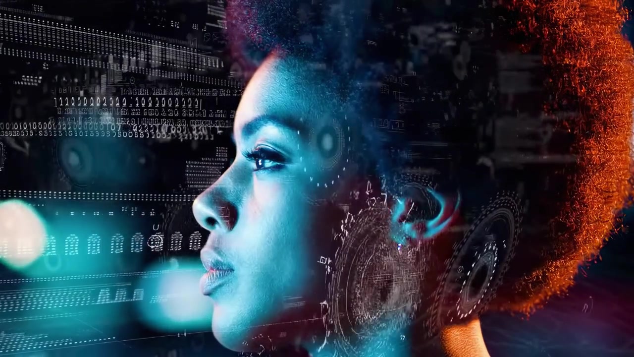 Futuristic Profile of a Woman with Digital Data Overlay