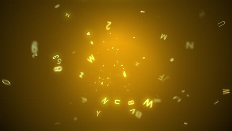 animation of floating english letters and numbers. the background color is yellow.