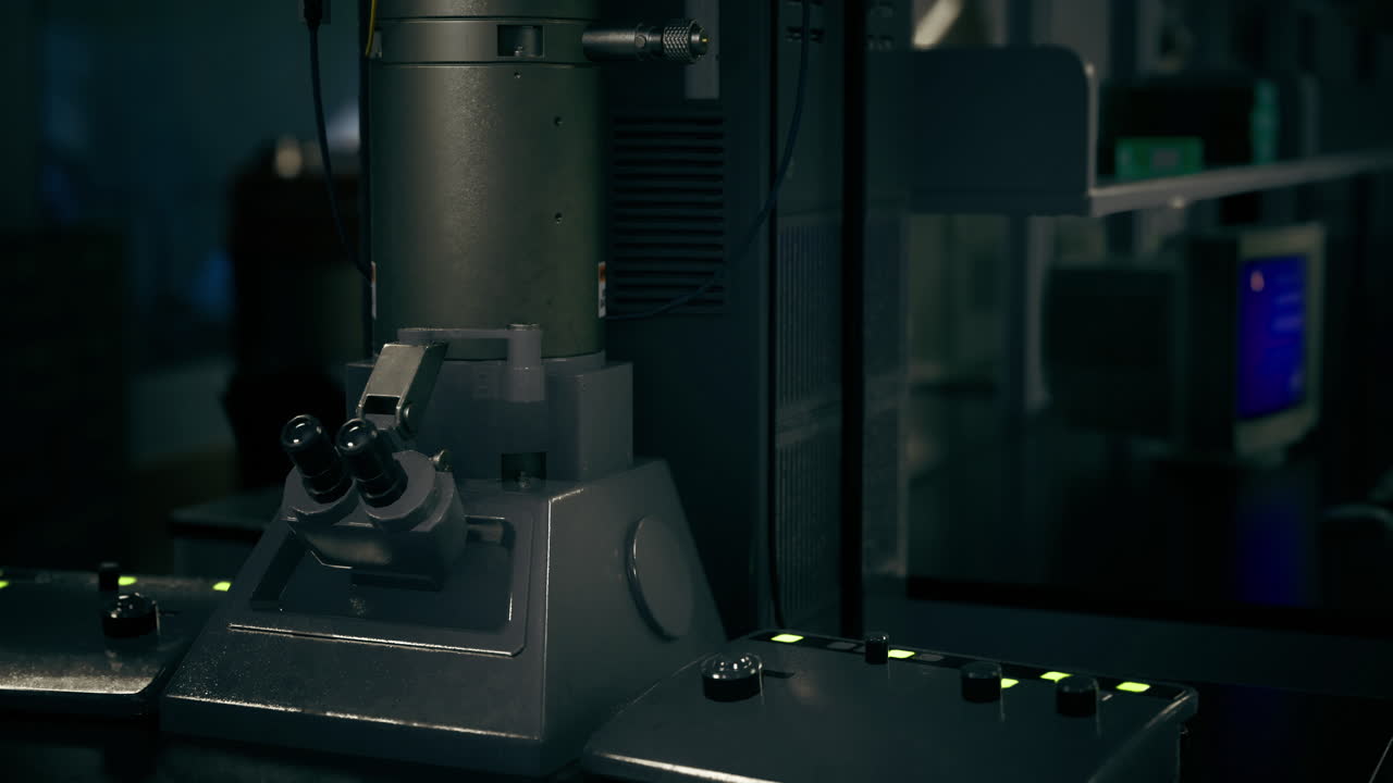 Cutting edge machinery in a dimly lit laboratory during evening hours