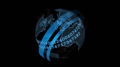 animación del globo y procesamiento de datos sobre un fondo oscuro