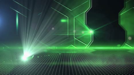 Animation-of-network-of-hexagons-and-glowing-green-lights