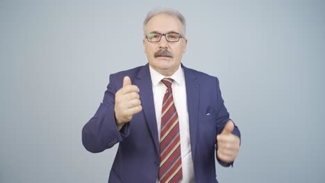 businessman giving motivational speech to camera.