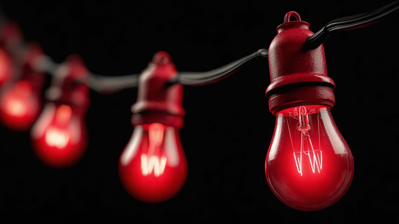 Vibrant Red Bulbs Glow in a Striking Display, Creating an Enchanting Atmosphere Perfect for Celebrations and Festive Occasions, Transforming Spaces with Their Warm Light